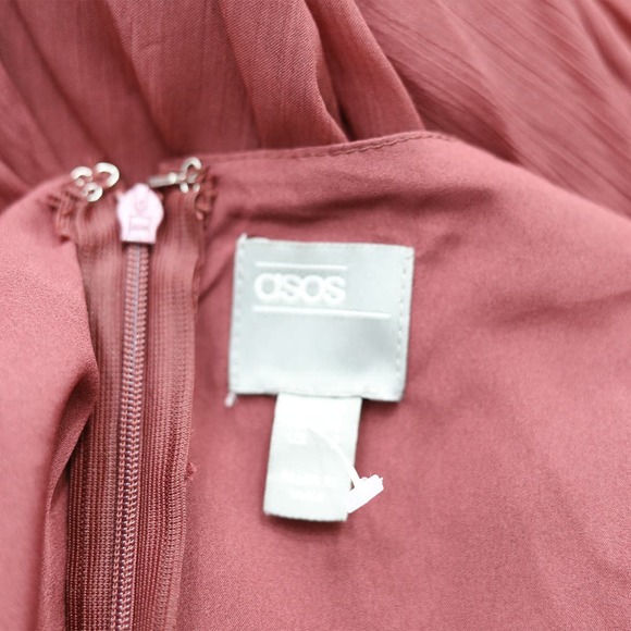 Burgundy Sheer Midi Dress with Flowy Sleeves & Wrap Front - Picture 4 of 6